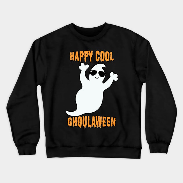 Happy Cool Ghoulaween Cool Ghost With Sunglasses Crewneck Sweatshirt by Rosemarie Guieb Designs